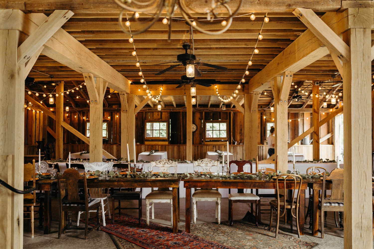 Rustic indoor barn wedding