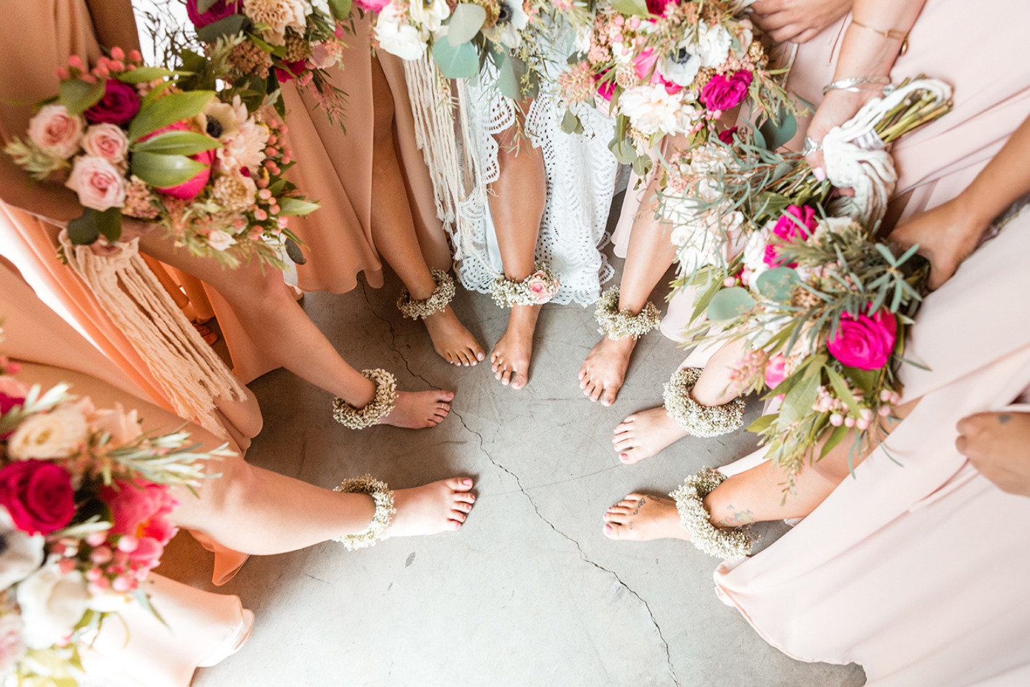 Floral anklets for the bride and bridesmaids