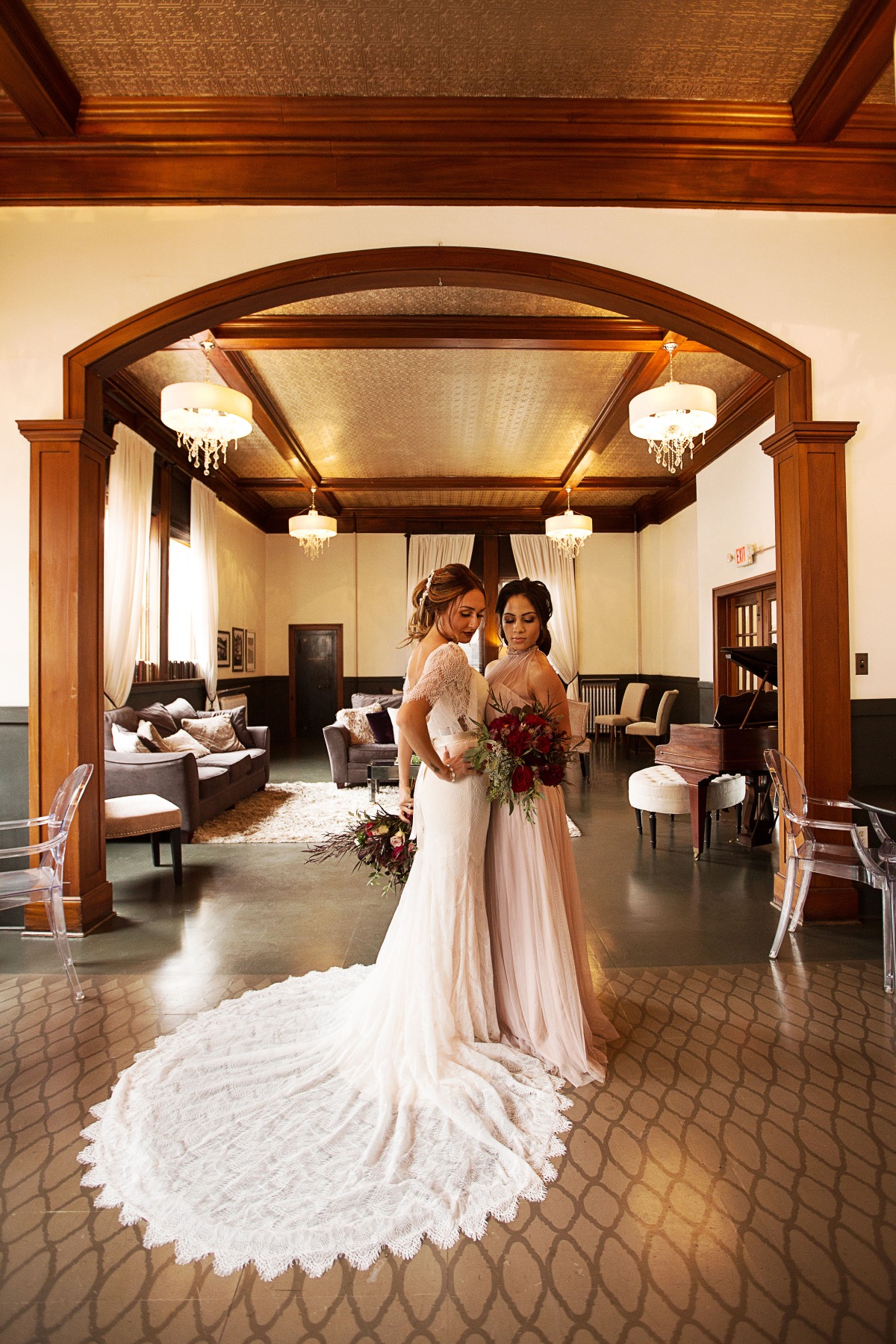 bride and maid of honor at Silver Fox venue