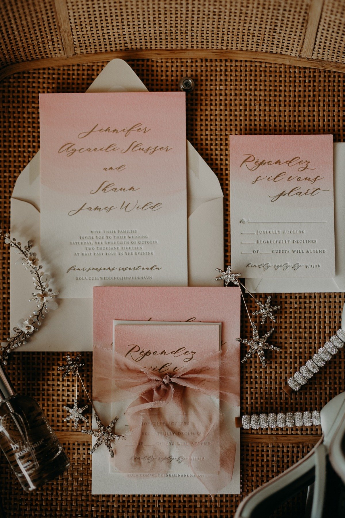 blush watercolor wedding invitation suite