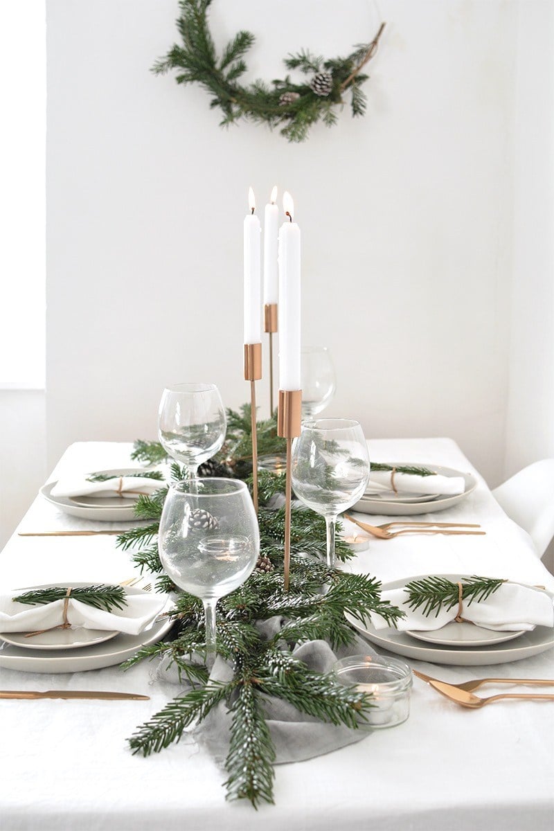 simple and chic gold and pine table