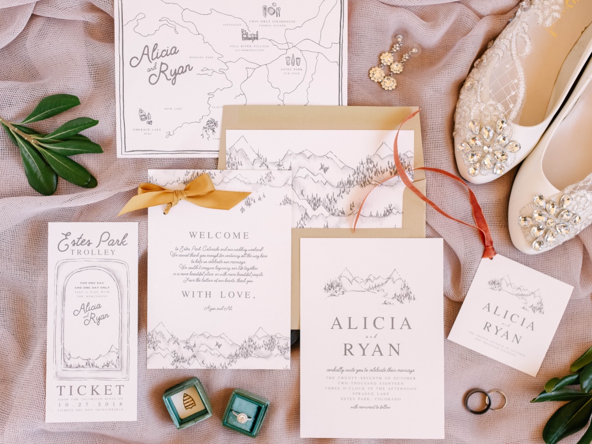 mountain themed wedding invitation suite