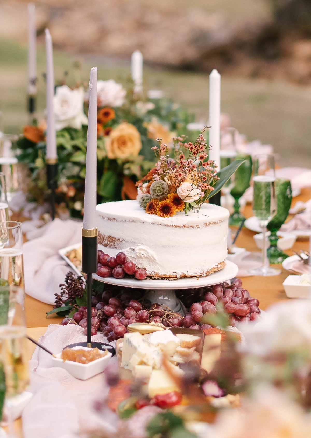 long family style fall wedding table