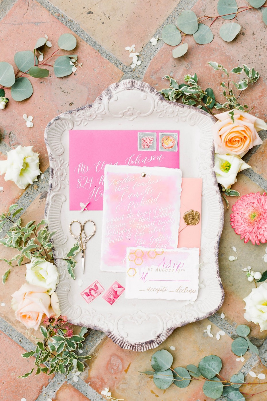 Pink watercolor wedding invites