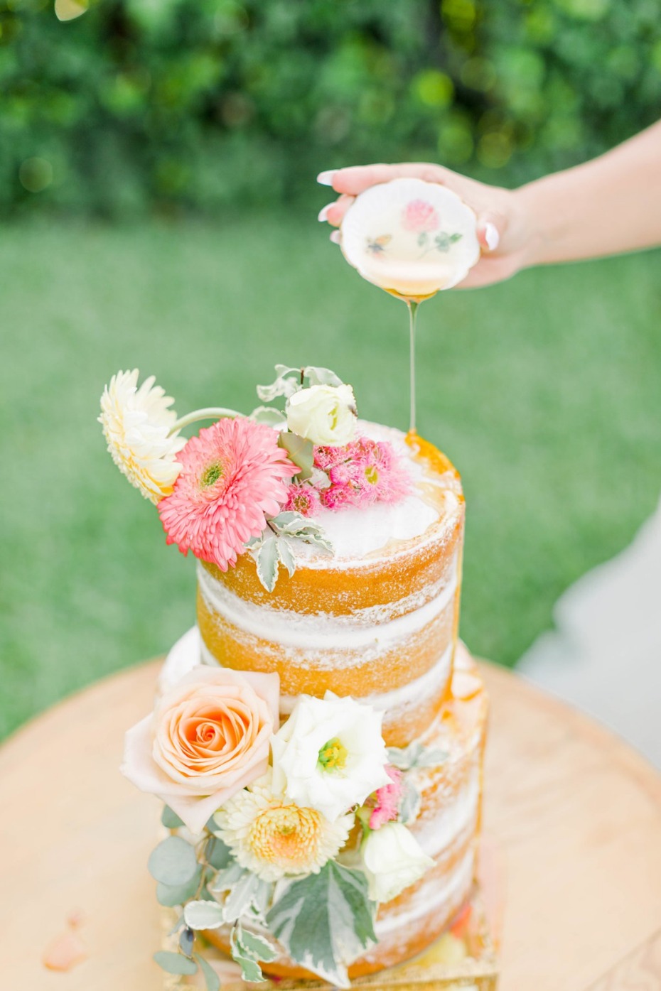 Naked cake with honey drizzle