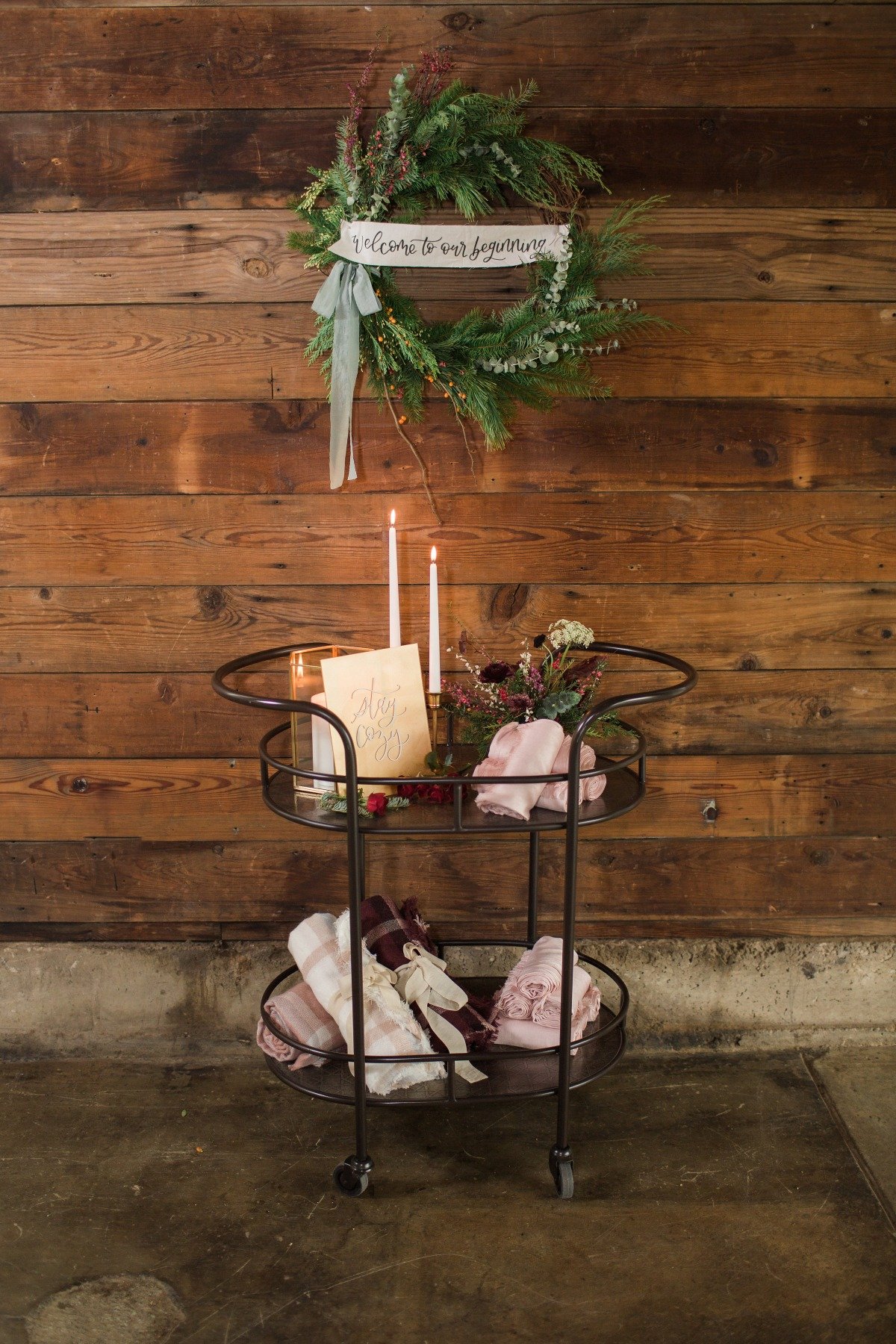 Welcome table for a winter wedding