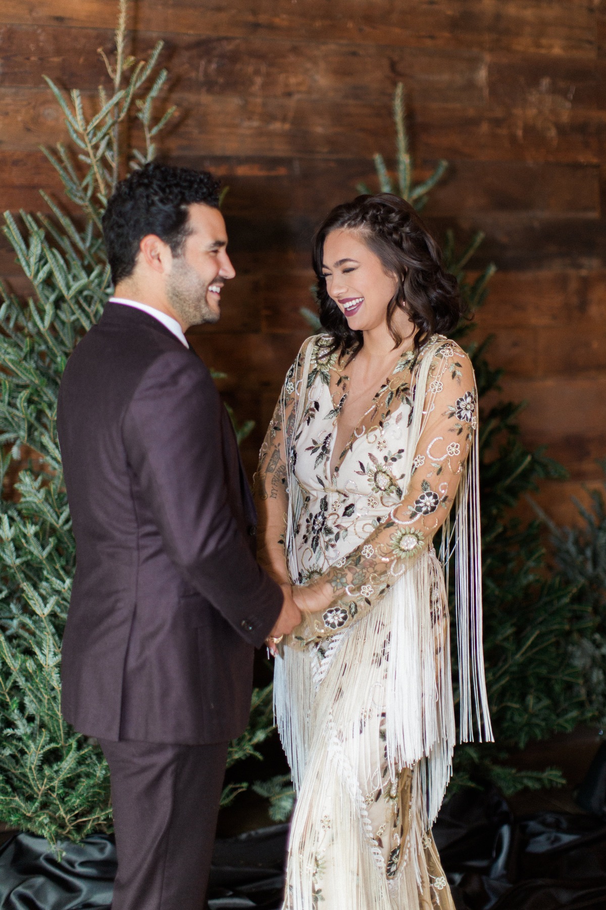 Smiling bride and groom during their wedding day celebration