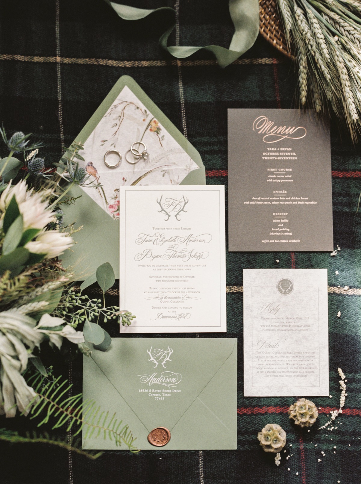 sage and ivory wedding invitation suite