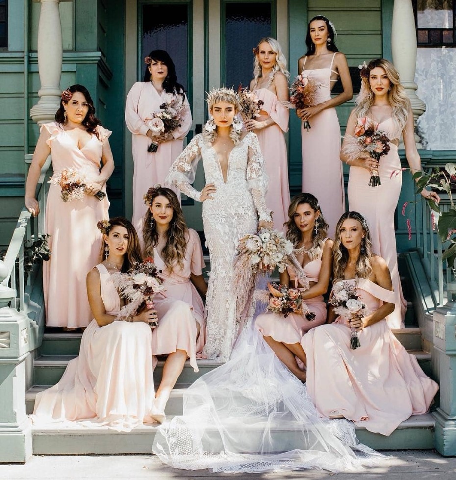 Bride and her bridesmaids really fierce