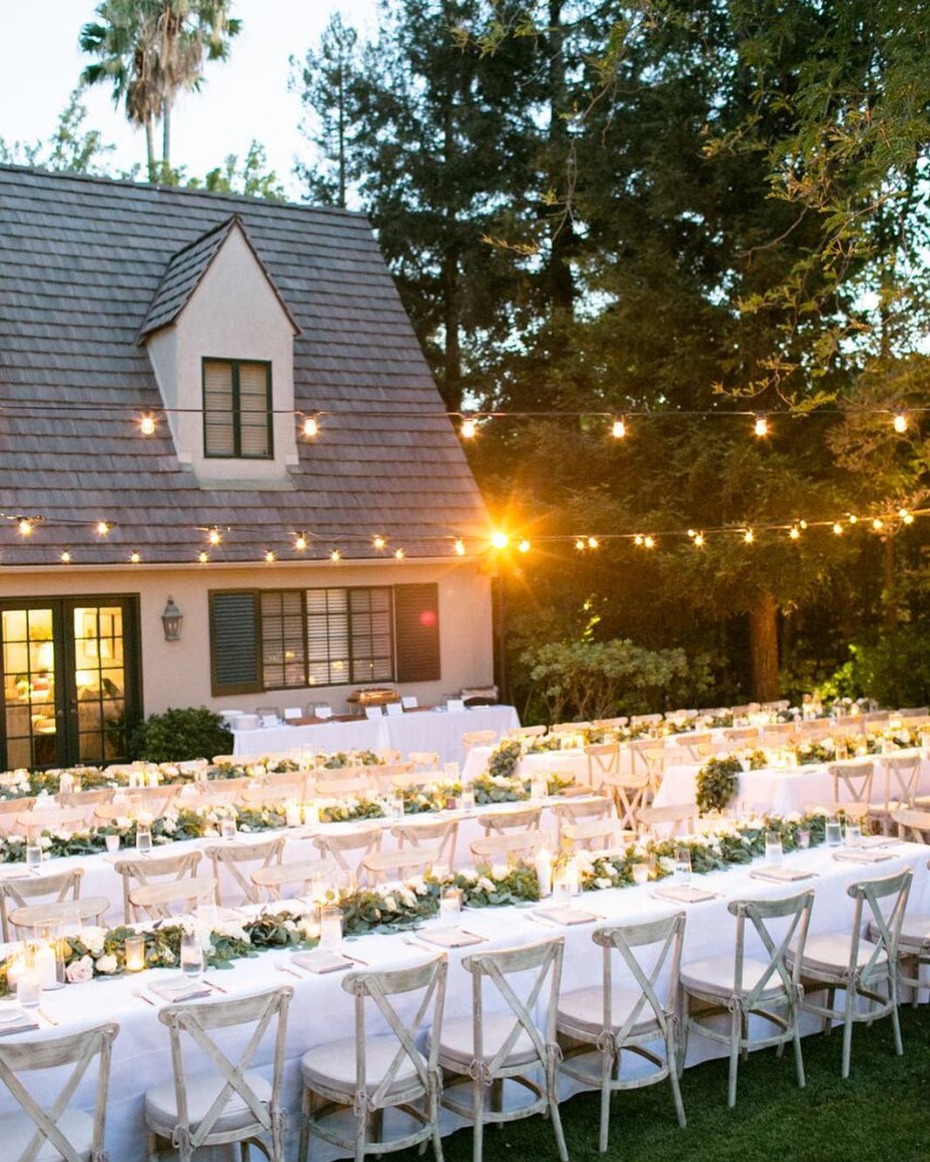 Backyard Wedding with String Lights