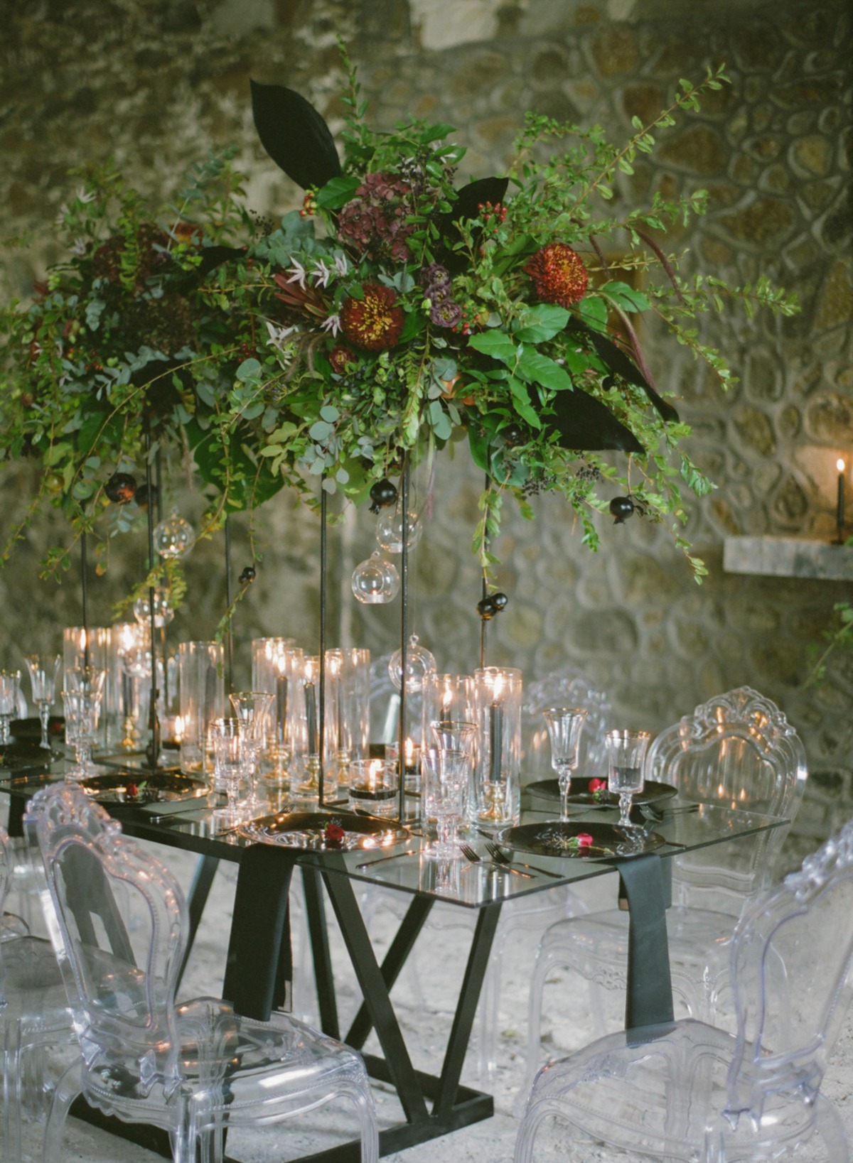 candle lit romantic wedding table decor for the winter