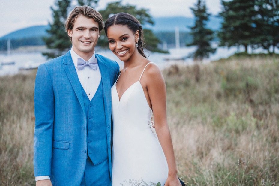 Allure Bridals Style 9603 and Cornflower Tux for Him