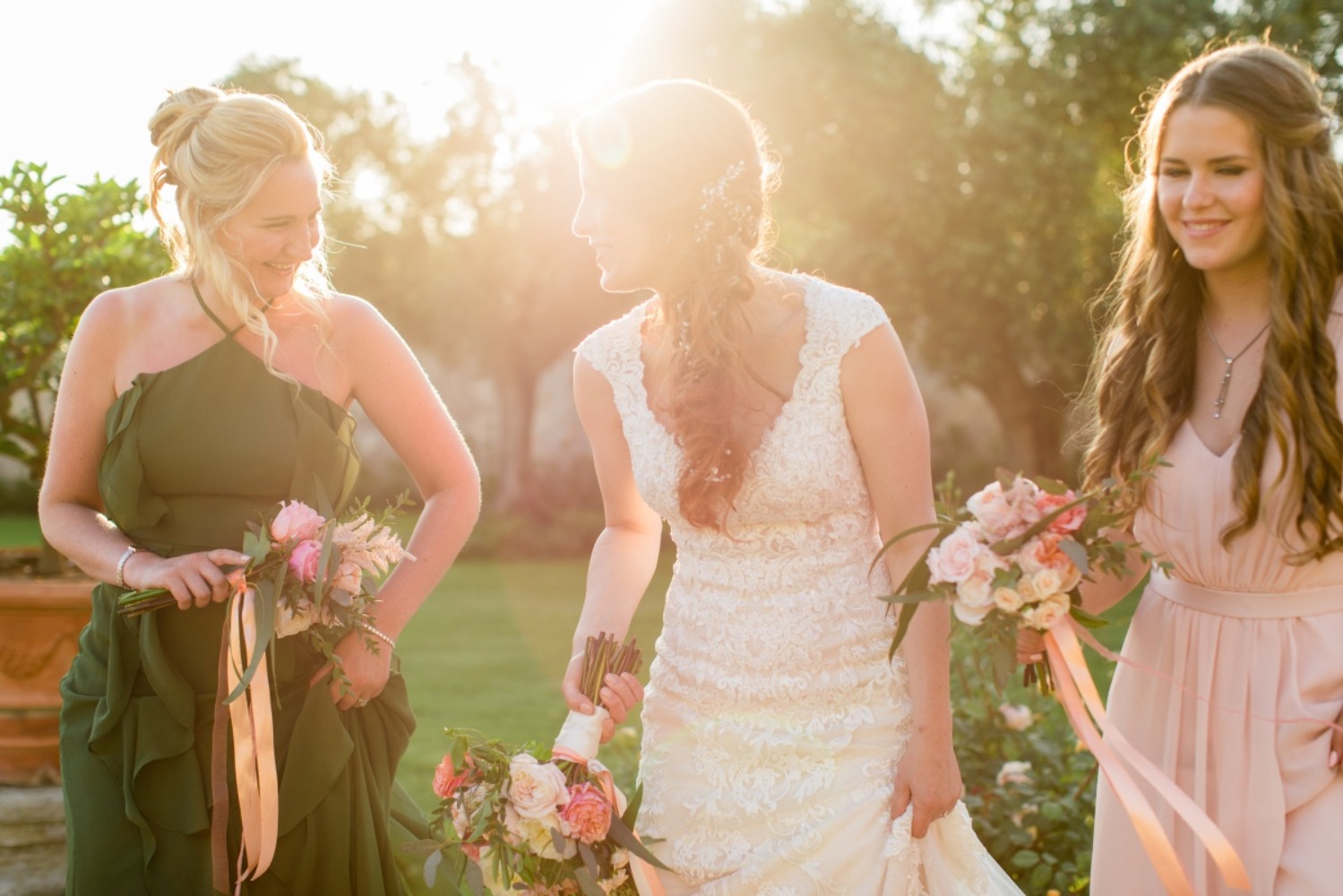 sweet sunset bridesmaids candid photo