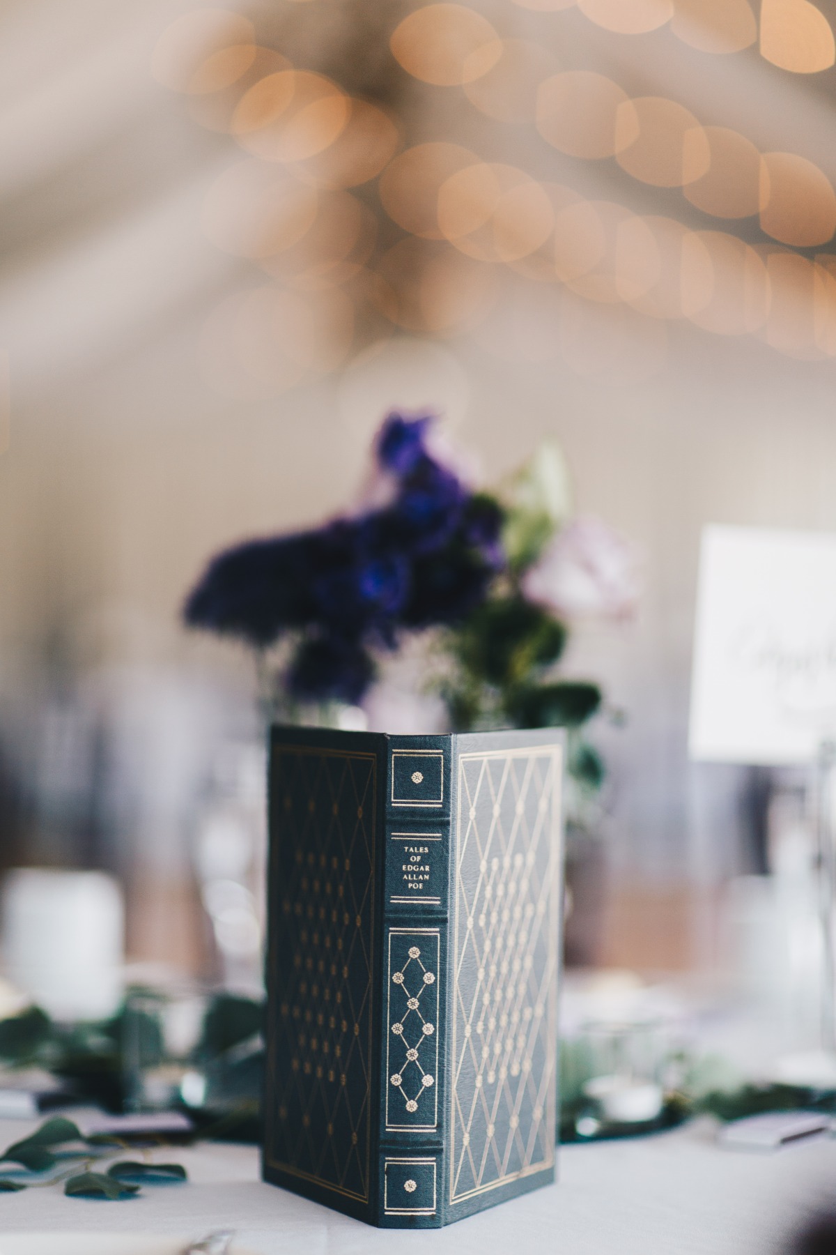 Elegant Edgar Allan Poe book on a decorated wedding table