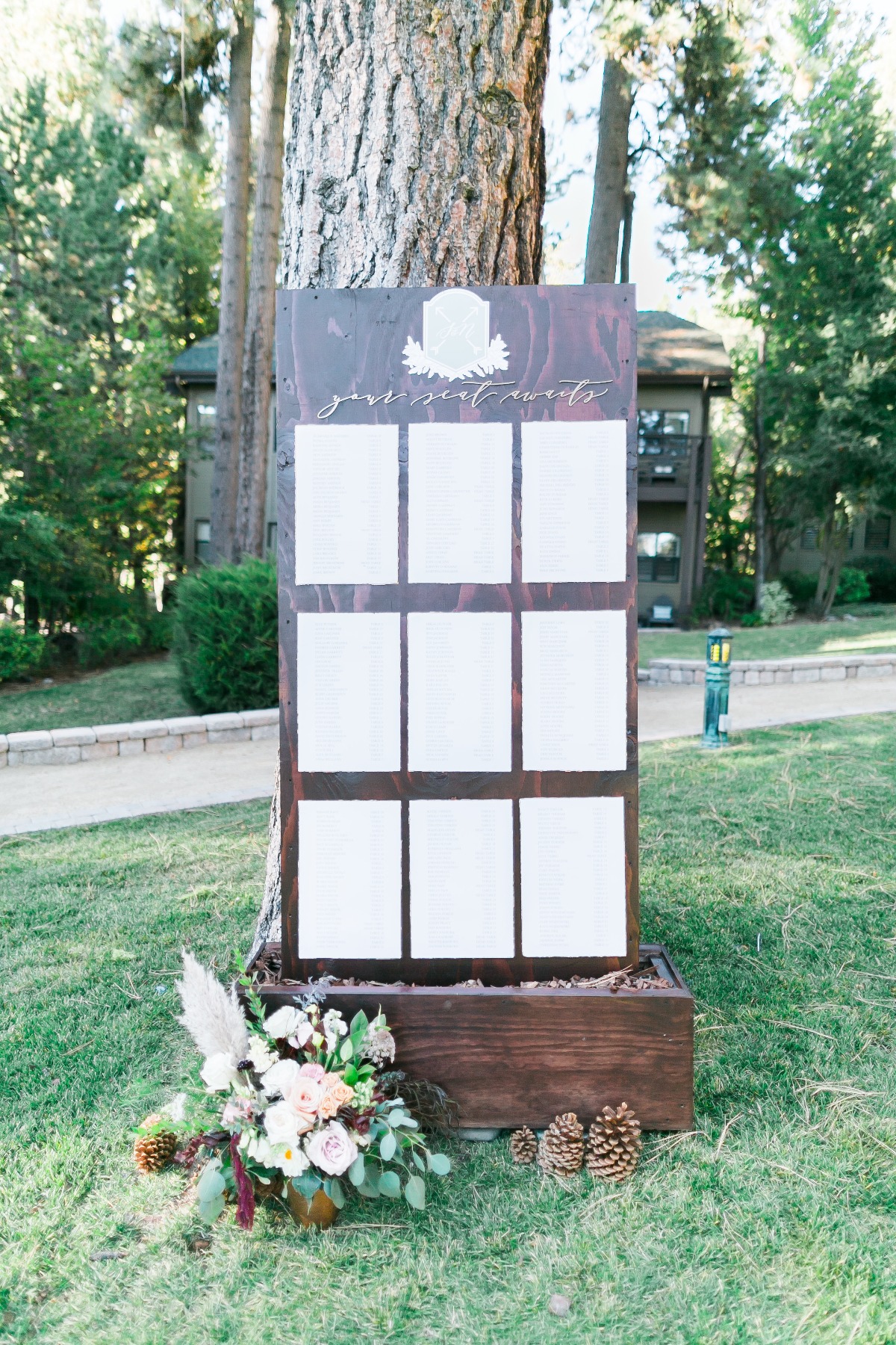 wooden wedding seating assignment display