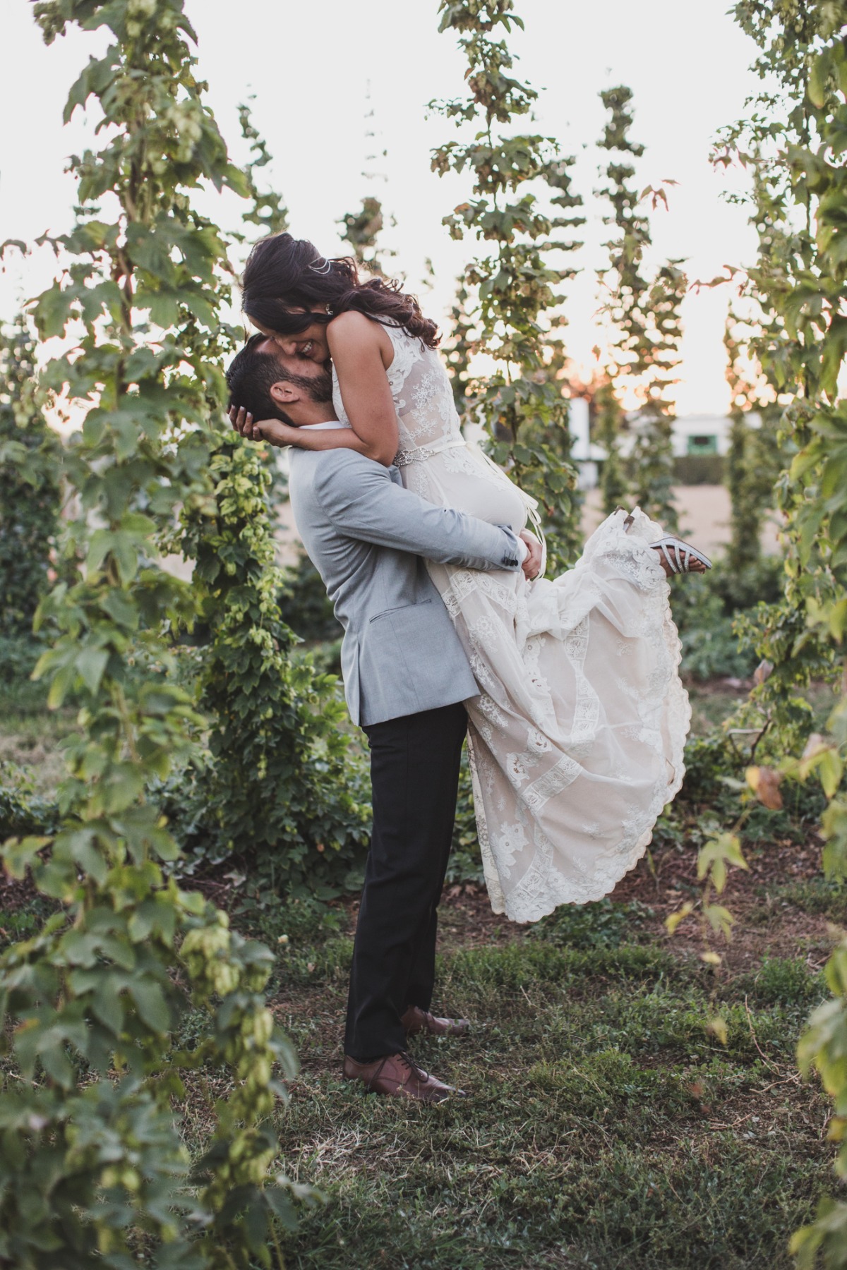 wedding photos in a hop field
