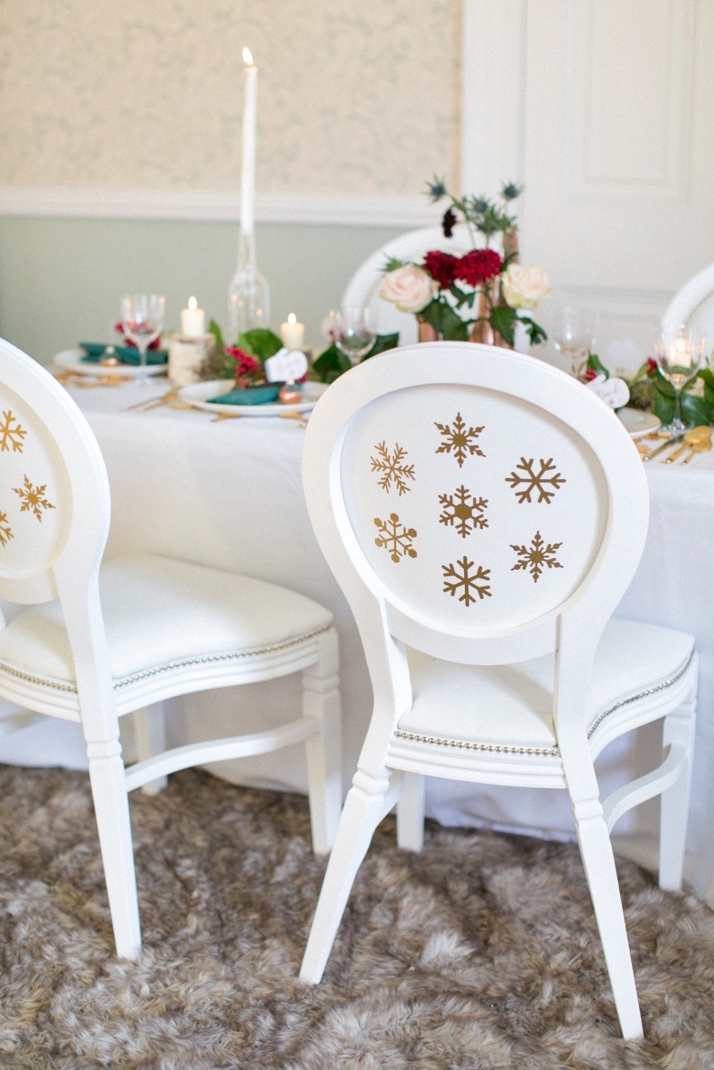 Winter wedding chair decor