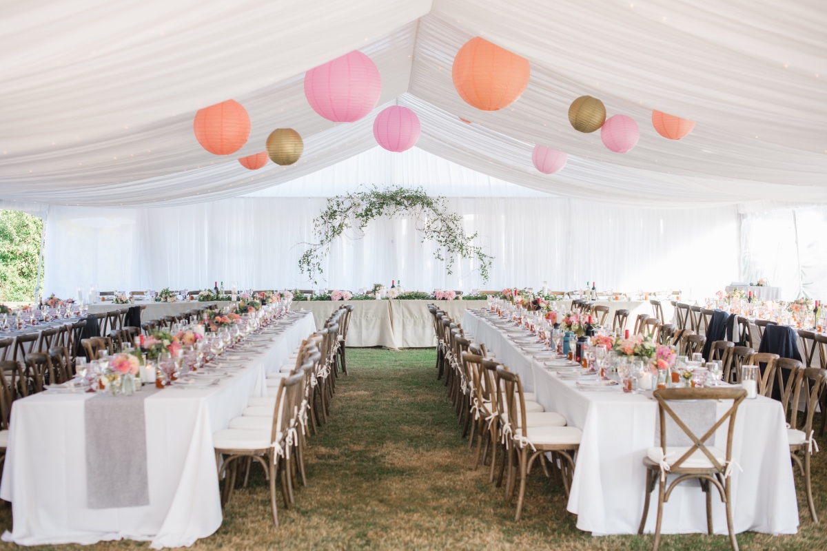 Tented reception with lanterns