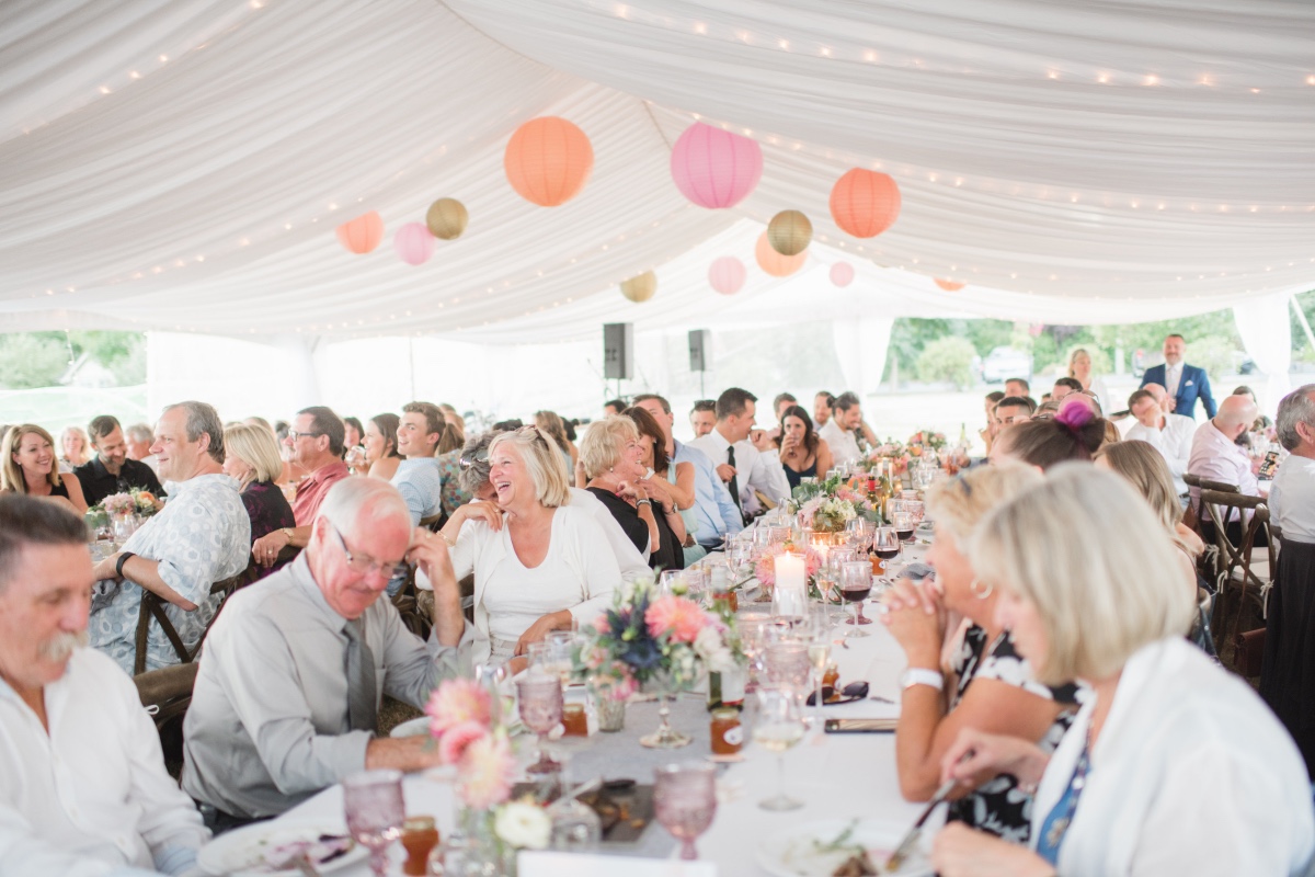 Colorful tent reception