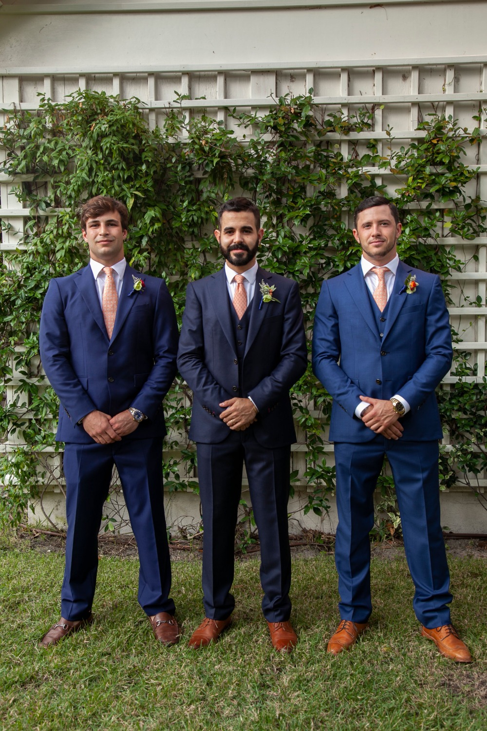 blue suit groom and groomsmen