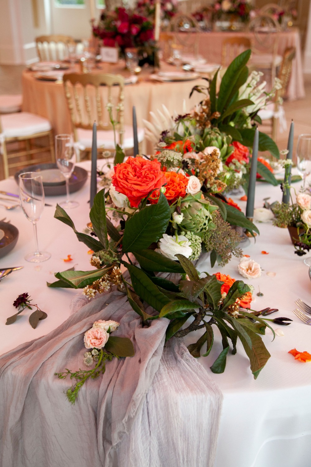 tropical orange and green centerpiece