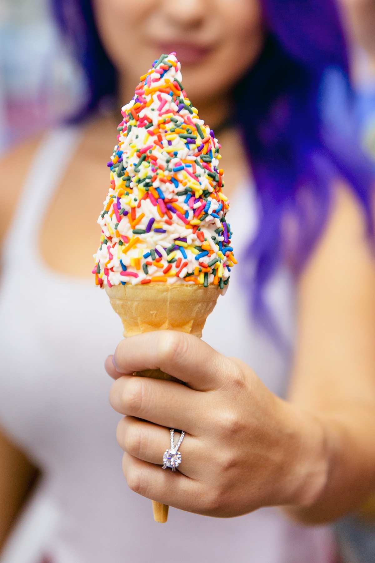 Sparkly engagement ring + ice cream!
