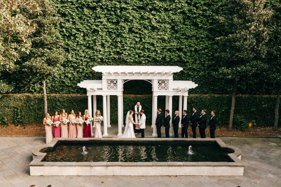Classic black and white wedding with pops of color