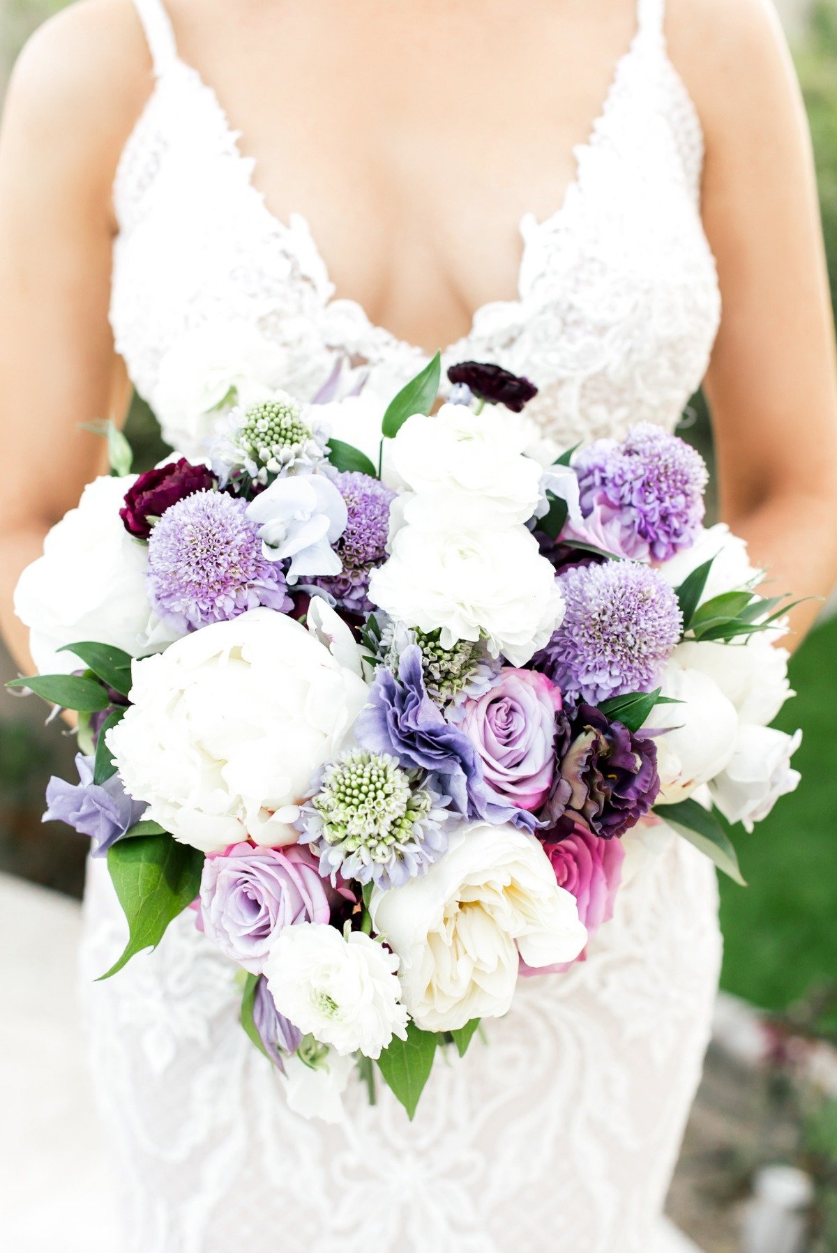 Purple and white wedding bouquet