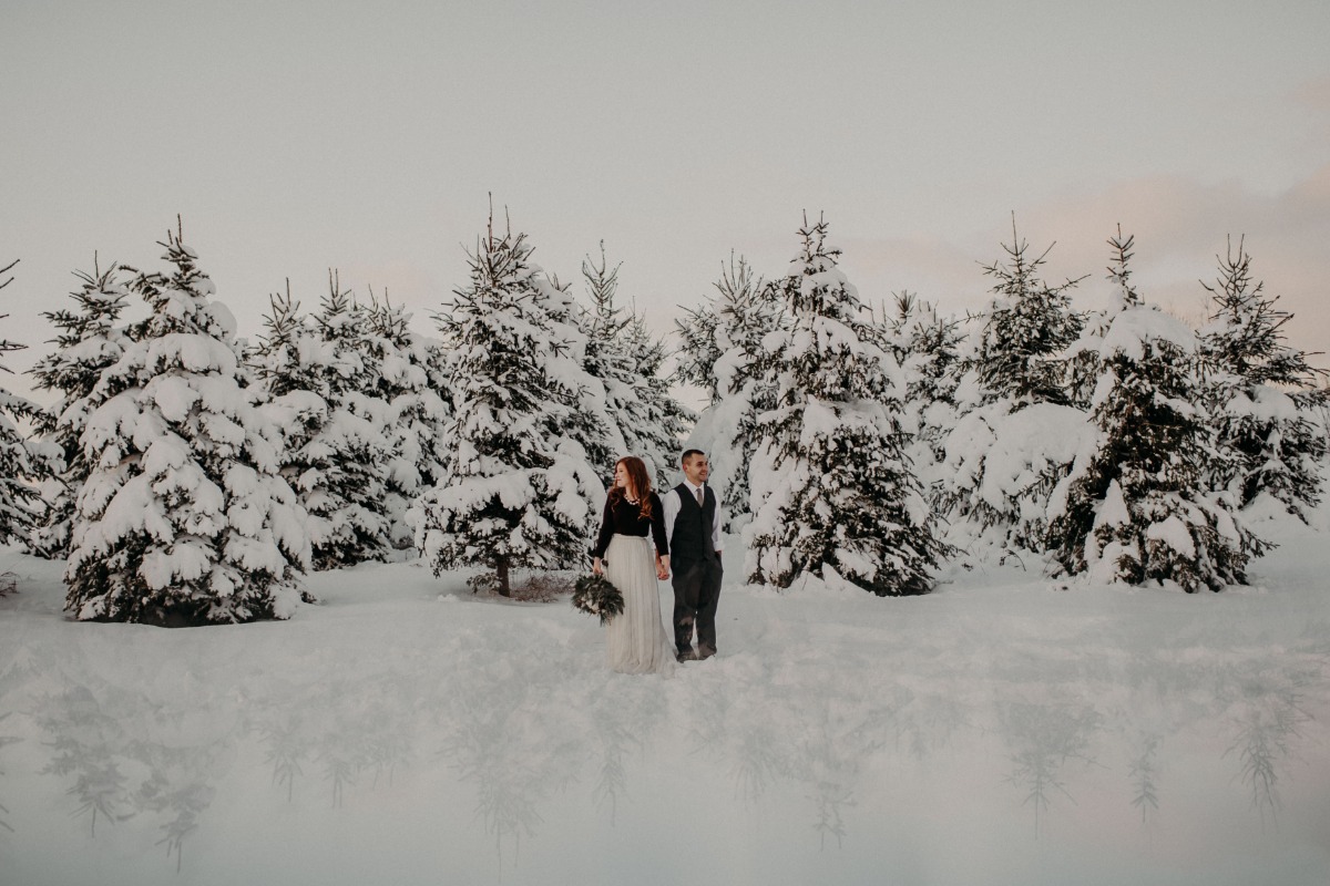 sunset snow wedding photos