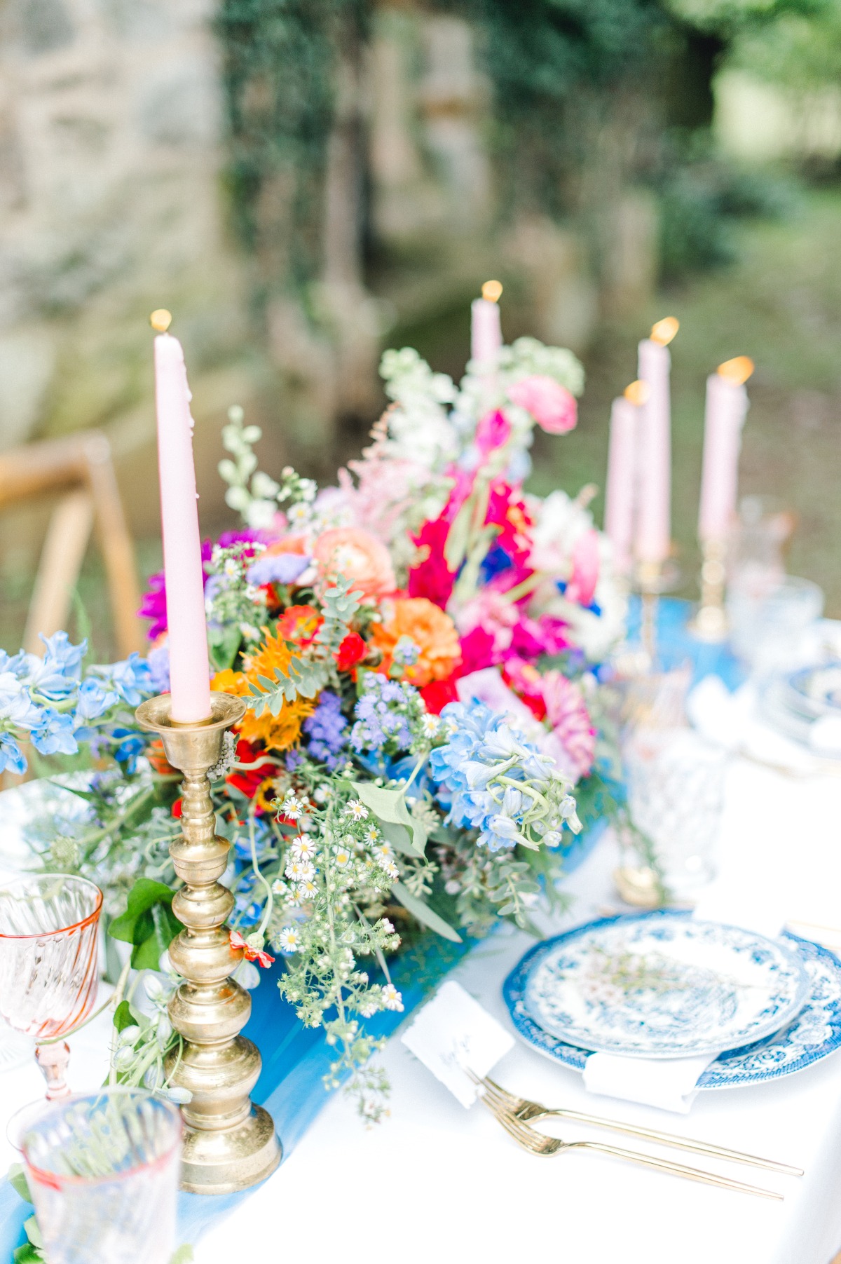 Colorful floral wedding centerpiece