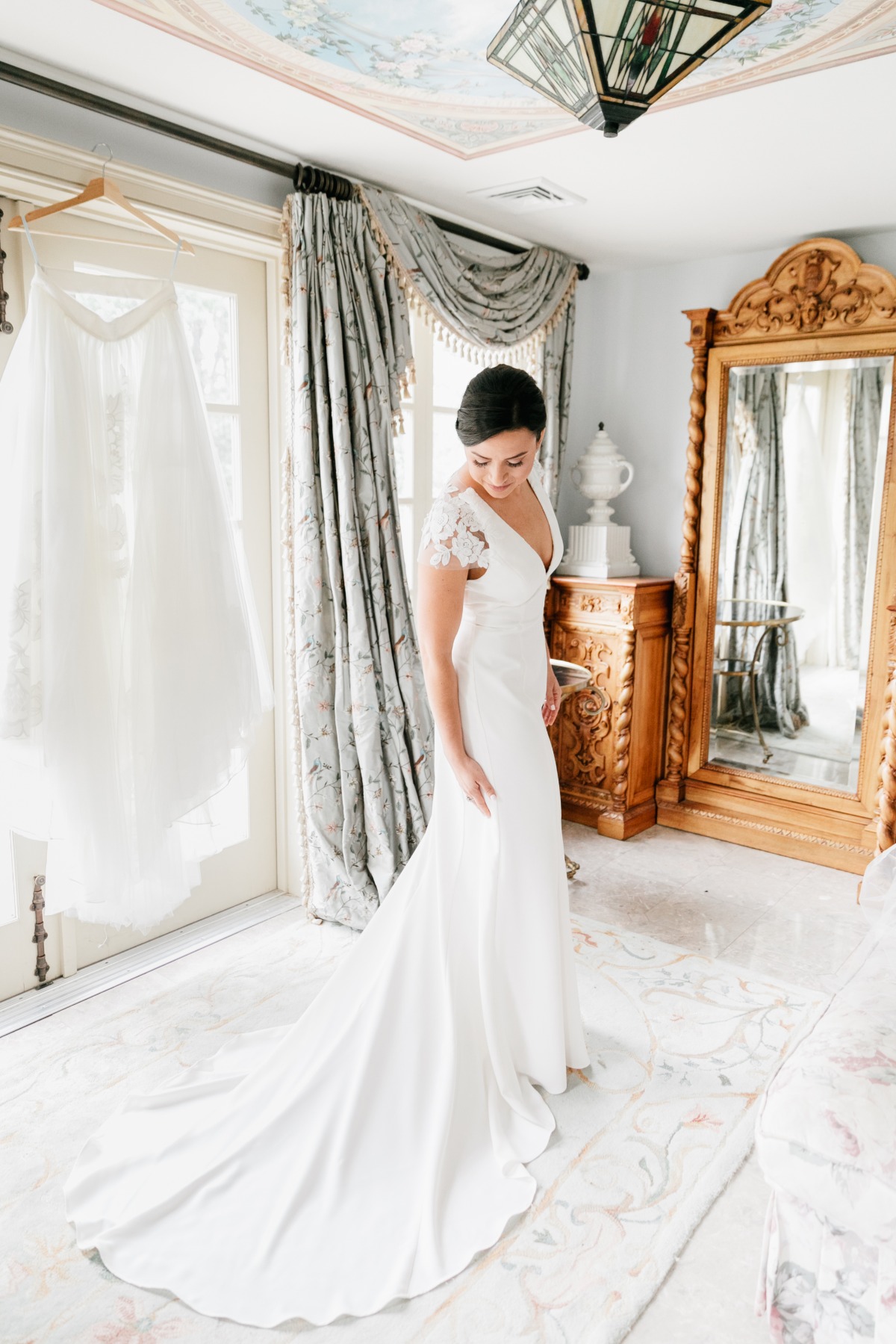 Modern wedding gown with lace sleeves