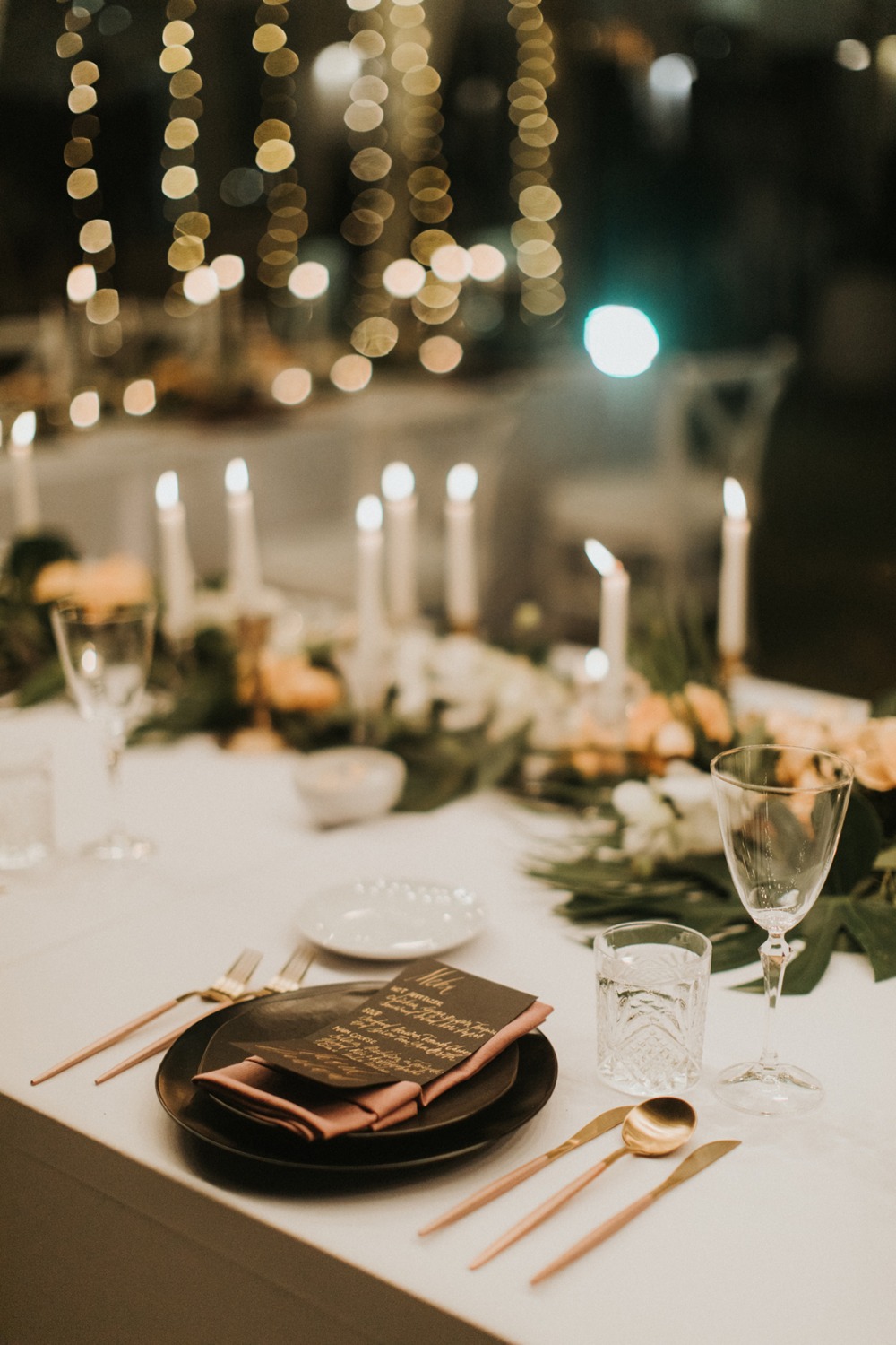 black gold and pink modern wedding table setting