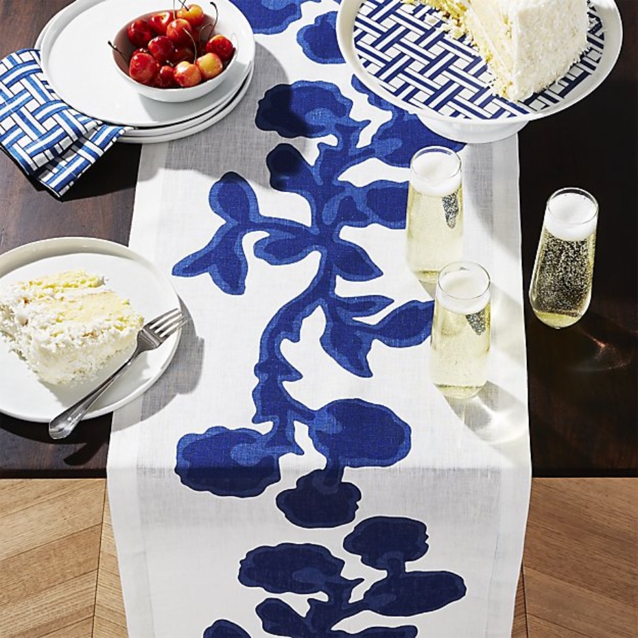 Crate and Barrel Reese Witherspoon Indigo Vine 90'' Table Runner
