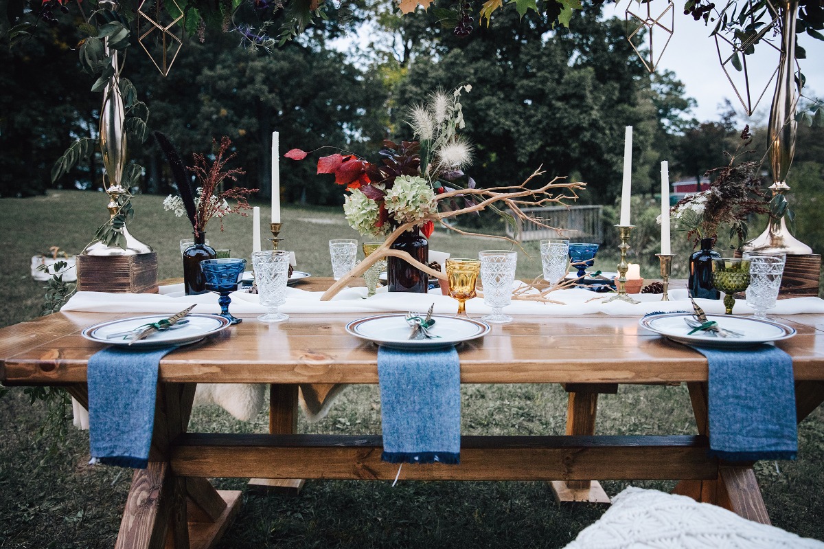 rustic boho picnic table wedding table