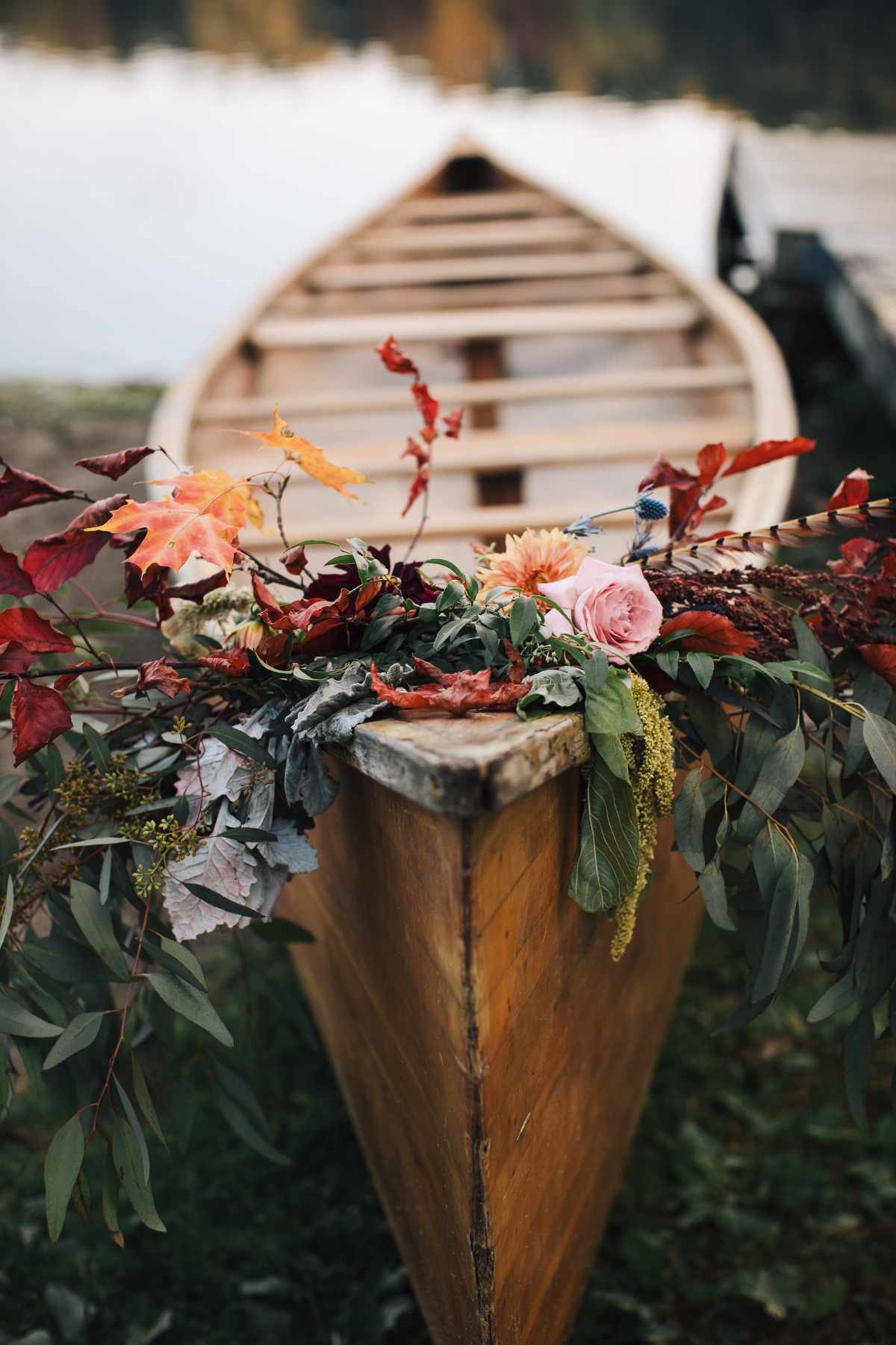 fall floral accented wedding canoe