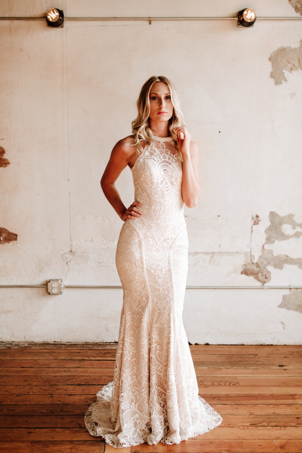 Custom made lace wedding dress from Angela Kim Couture