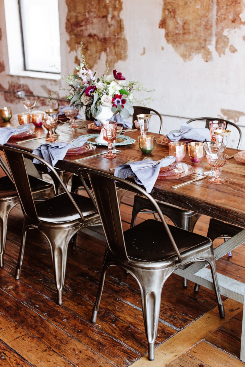 Industrial chic reception table