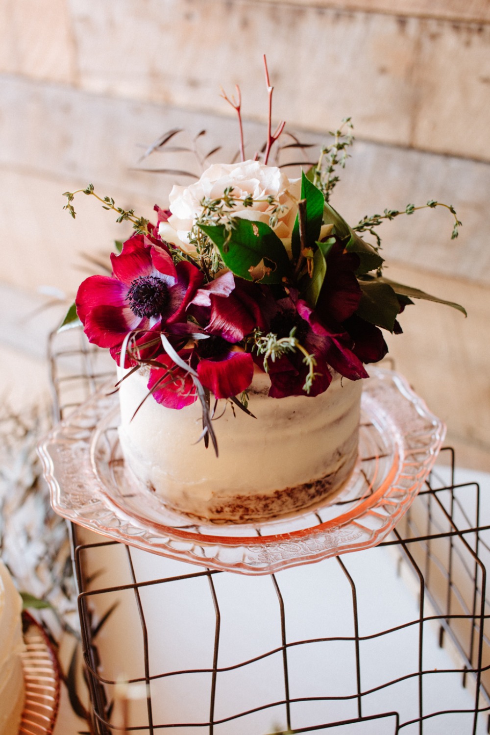 Floral topped wedding cake