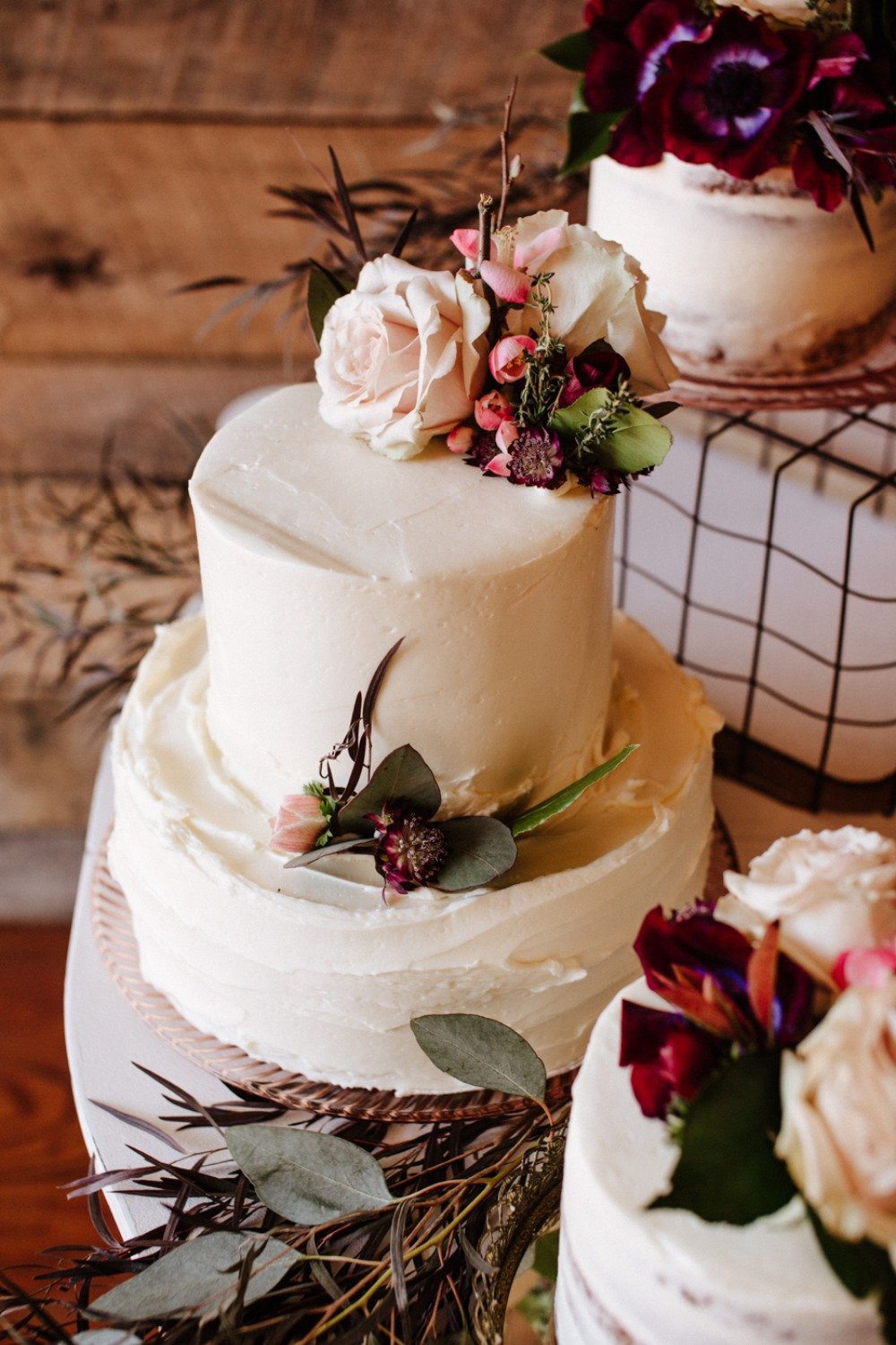 white wedding cake with florals