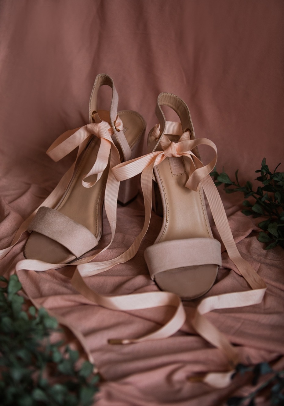 Feminine beige ribbon tie heeled sandals for women