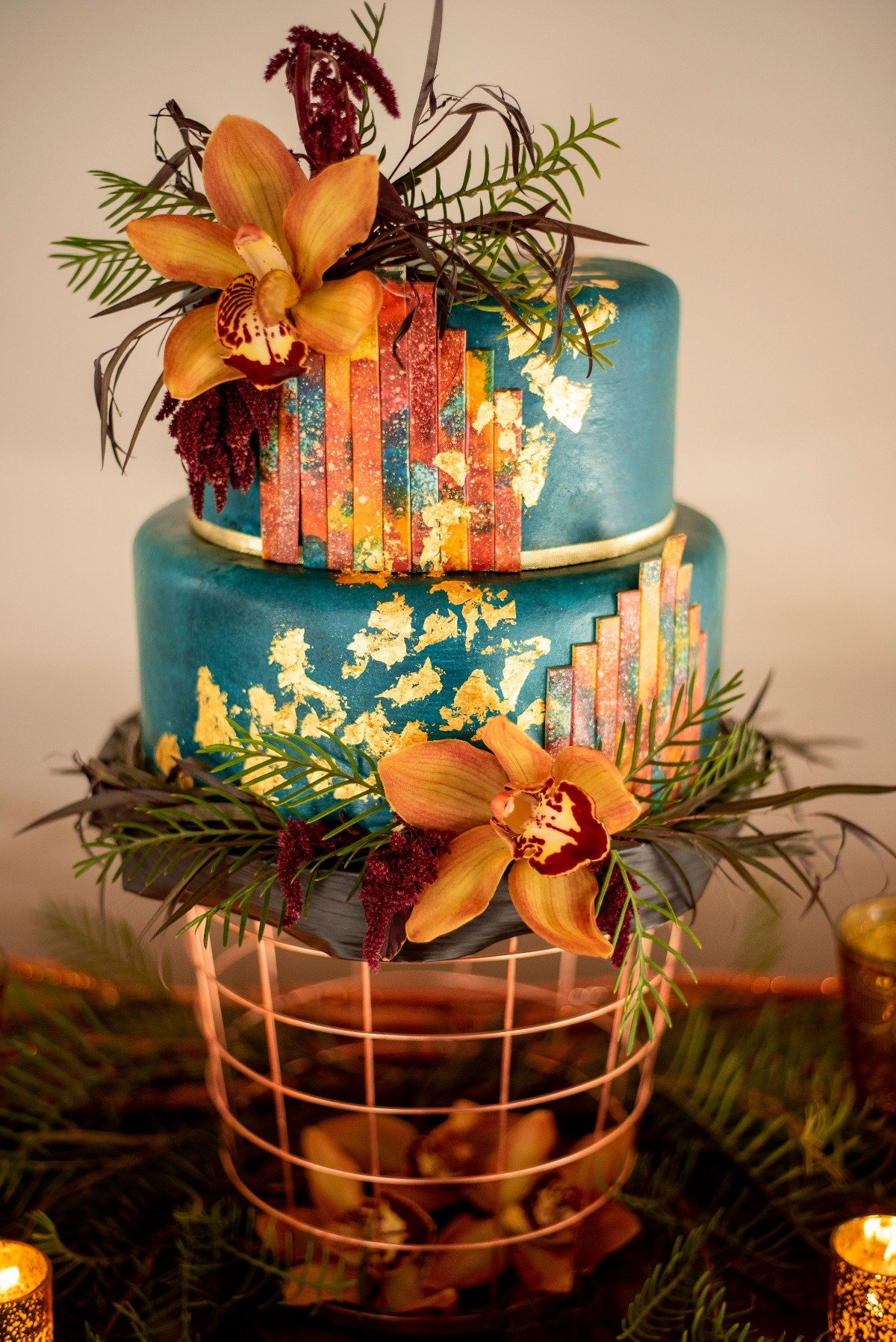 Teal and gold wedding cake by Carolina Sugar Fairy