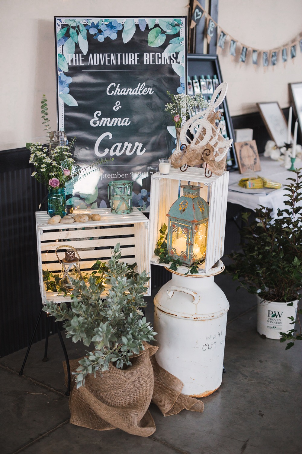 Wedding sign The adventure begins with romantic decor