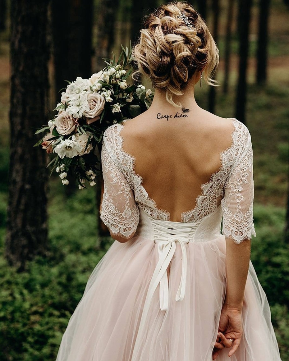Lace Corsetted Blush Skirt Gown