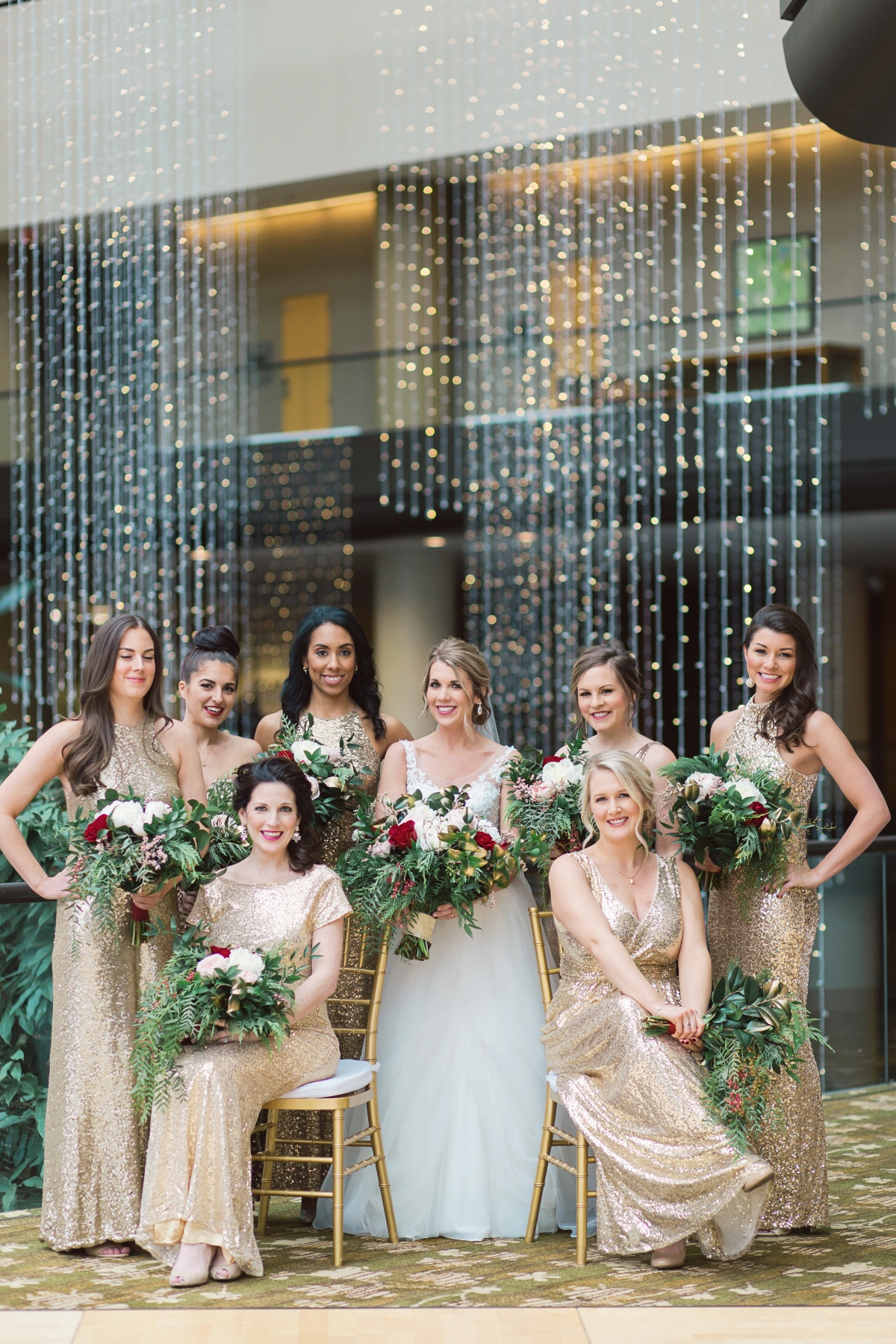 bridesmaids in gold sequins