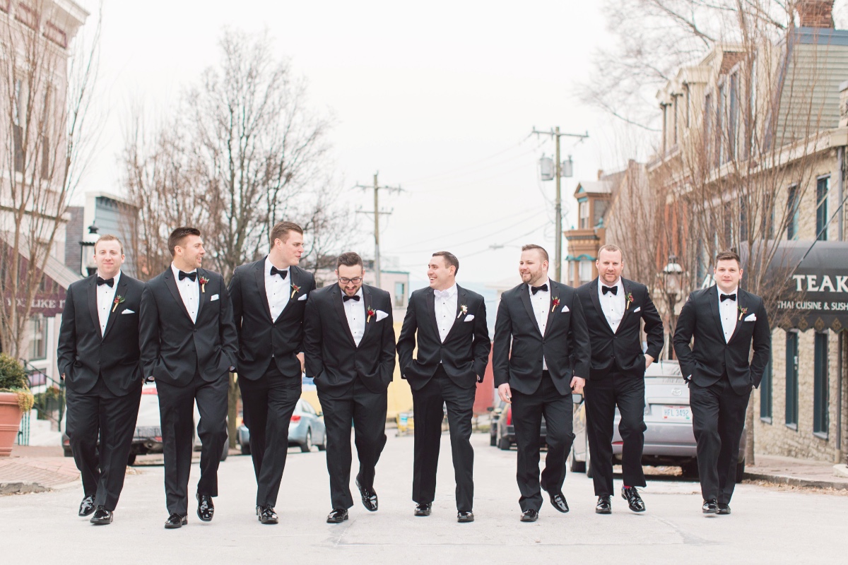 groom and his groomsmen in tuxedos