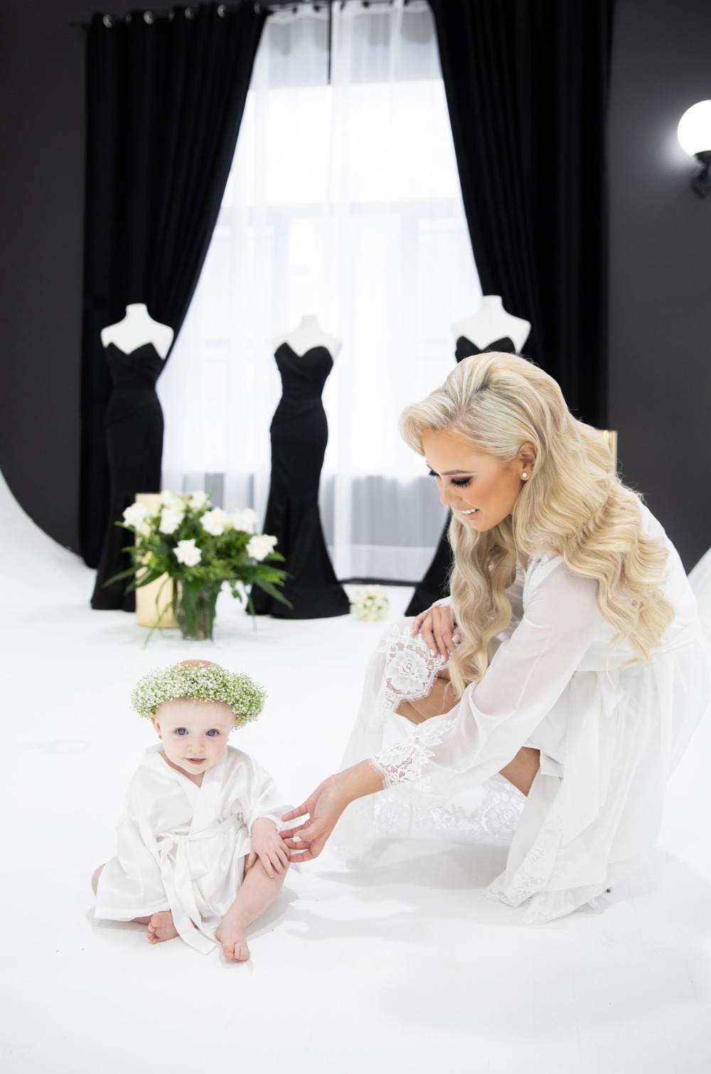 bride and baby flower girl