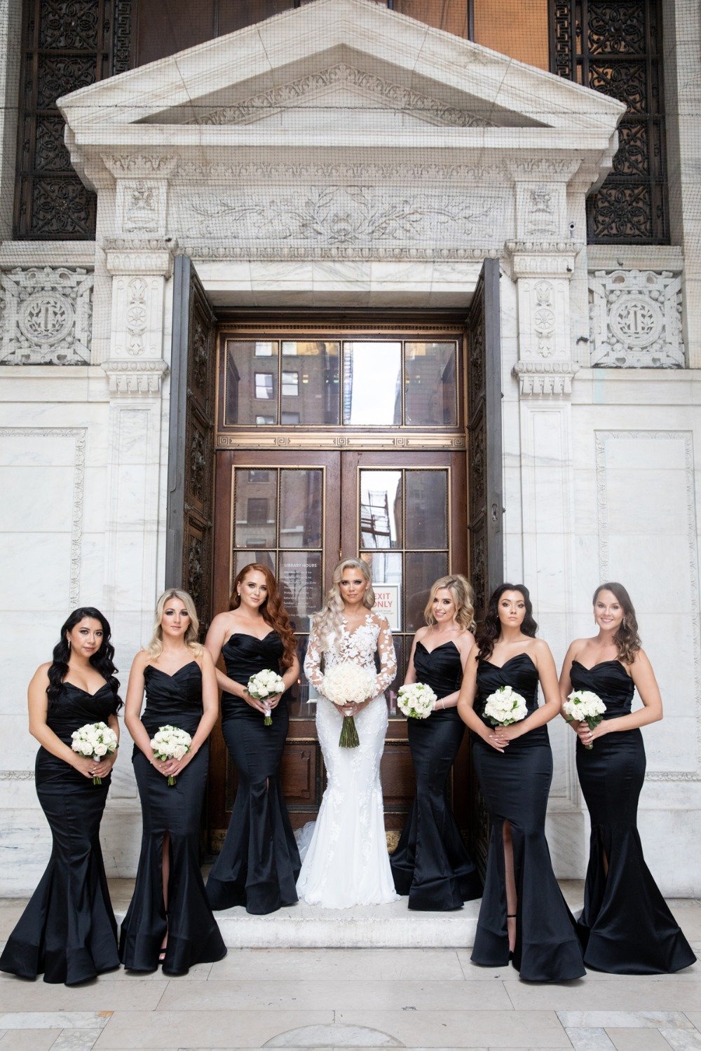 bridesmaids in floor length dresses