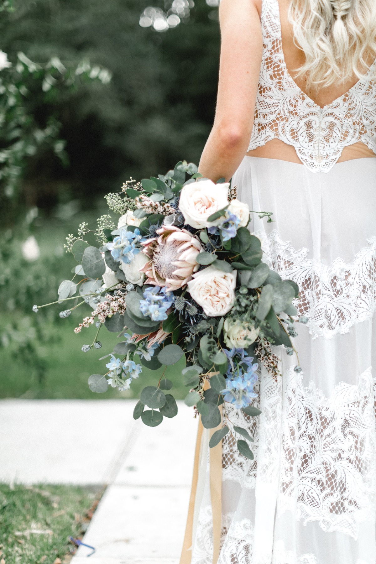 pastel bouquet in blue and blush