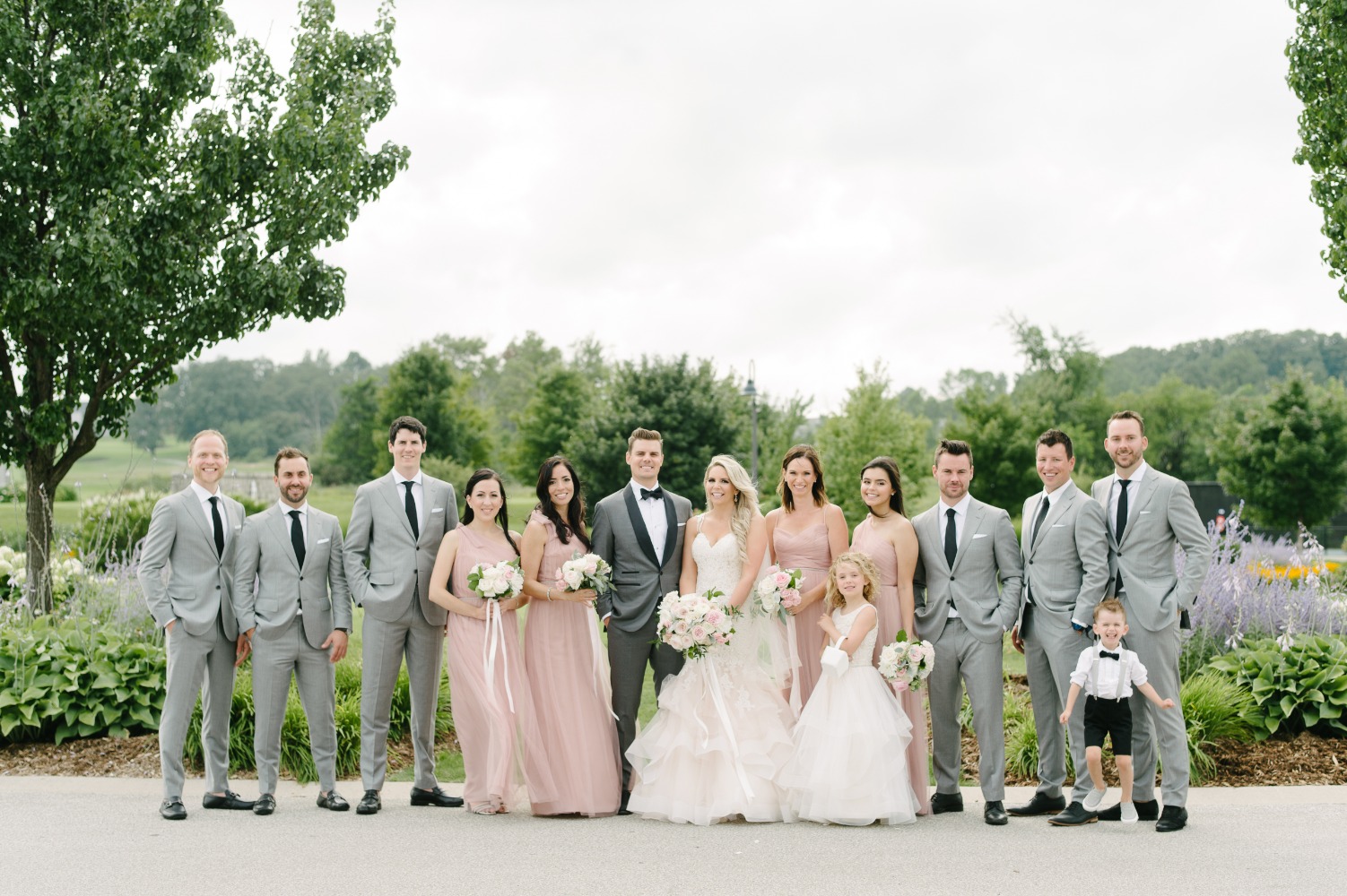 Blush and grey bridal party
