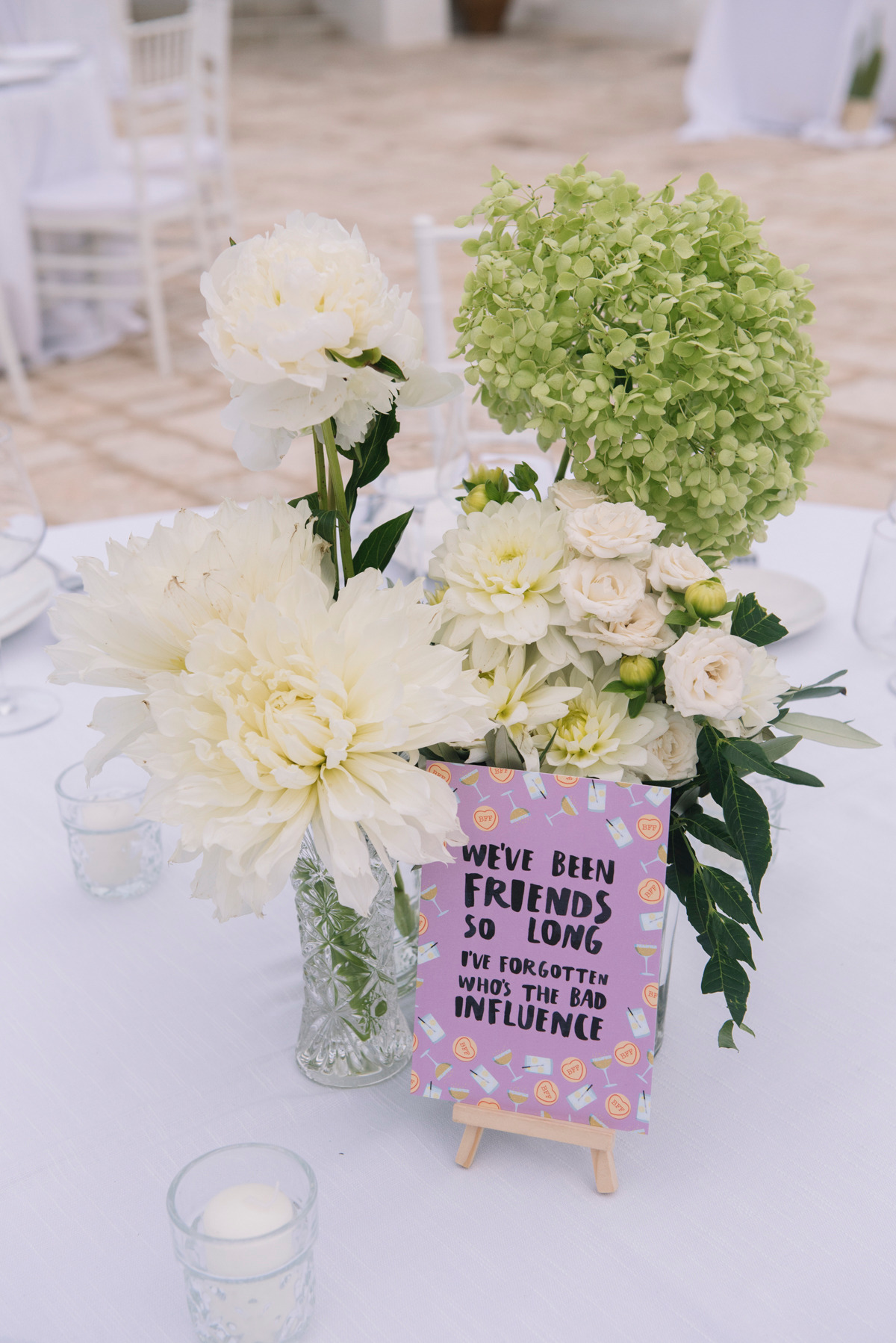 wedding tables with meme's for names